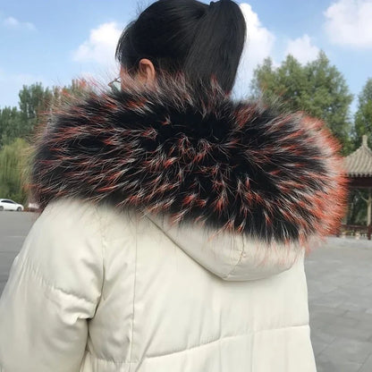 Natural Raccoon & Fox Fur Scarf – Luxury Women’s Winter Fur Collar and Hood Trim for Coats & Jackets