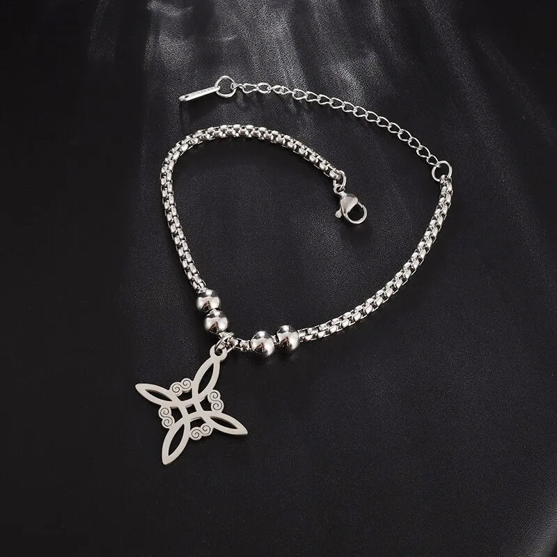 Witch Knot Cuff Bracelet - Stainless Steel Pagan Magic Knot Good Luck Amulet Celtic Knot Jewelry
