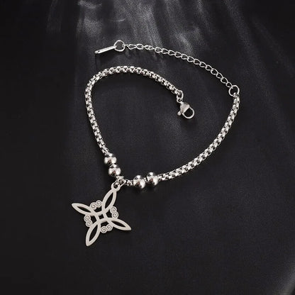 Witch Knot Cuff Bracelet - Stainless Steel Pagan Magic Knot Good Luck Amulet Celtic Knot Jewelry