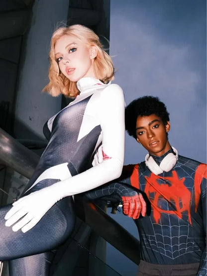 Anime Superhero Cosplay Spider-Man Bodysuit — Miles & Gwen Halloween Carnival Party Couple Costume