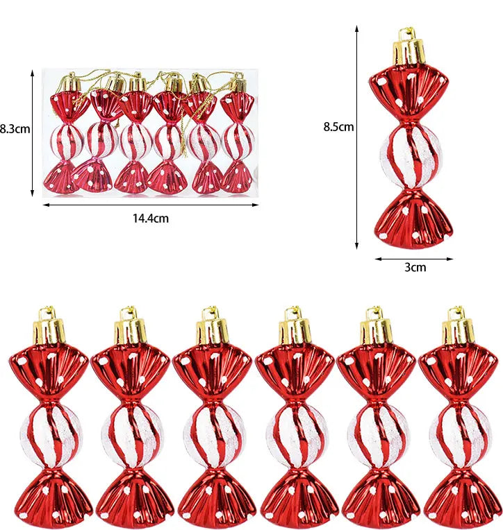 6PCS Christmas Candy Cane & Lollipop Hanging Ornaments – Festive Tree Pendants for Home Holiday Decor