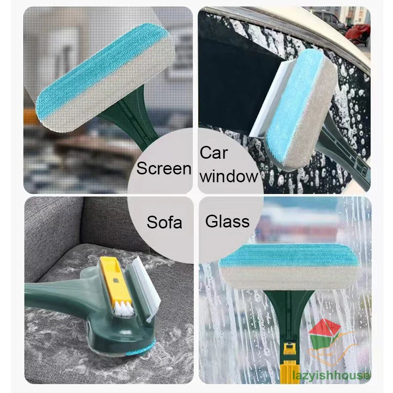 Sparkling Clean Windows Made Easy: Double-Sided Telescopic Rod Glass Cleaning Tool - Mop Squeegee Wiper with Long Handle Brush - Essential Kitchen Accessory
