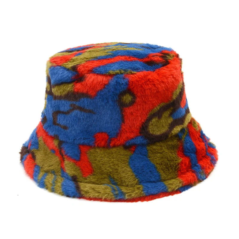 Women’s Winter Bucket Hat – Fashion Leopard Panama, Warm Vintage Faux Fur Fisherman Cap