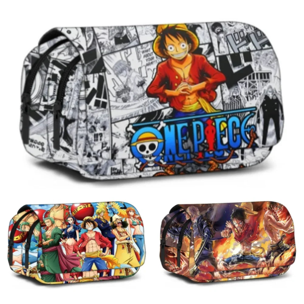 One Piece Pencil Case – Large Capacity Anime Pen Bag with Luffy & Zoro Print for Students & Gifts