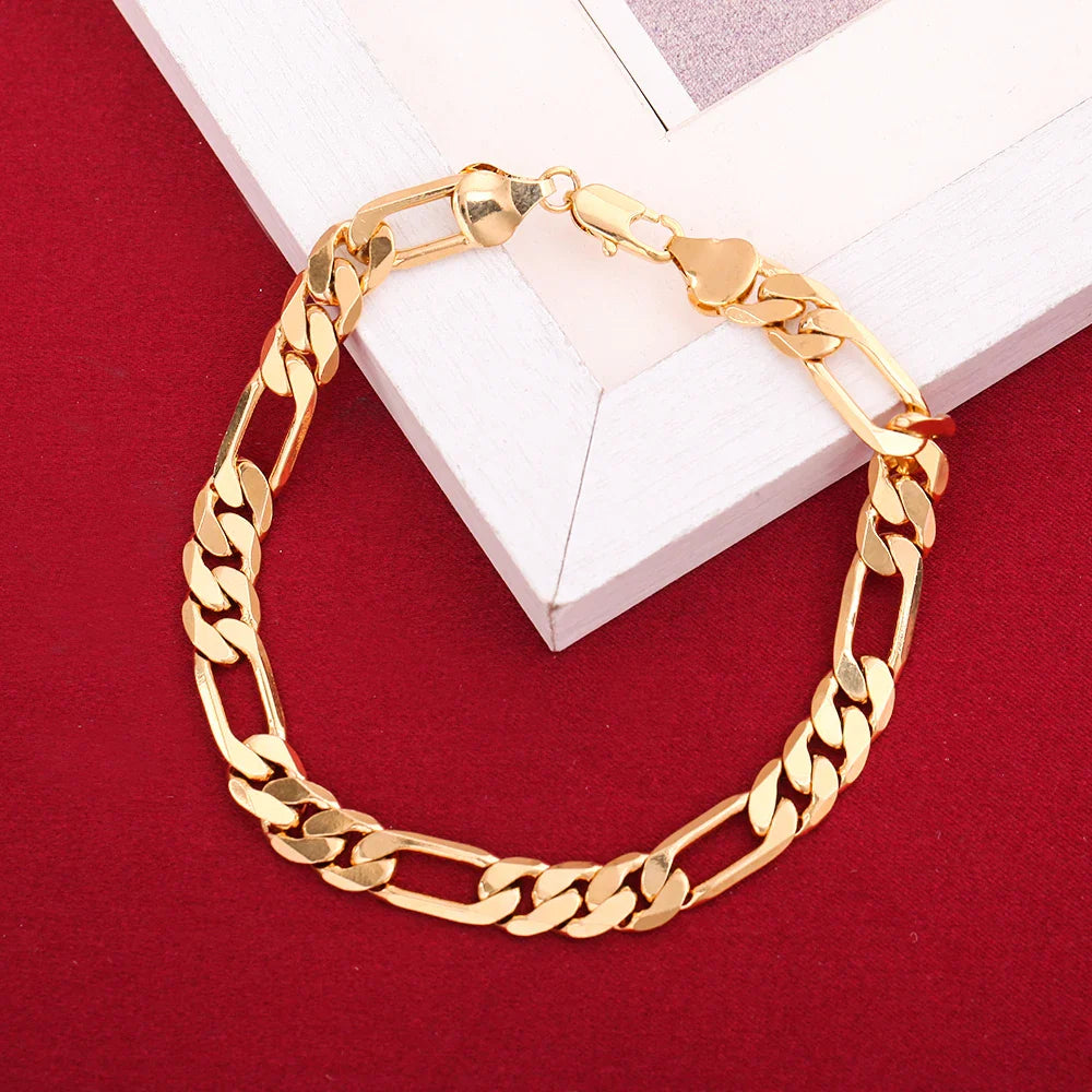 Hot Fine 18K Gold Jewelry Set - 8MM Geometric Bracelets and Necklace for Men & Women, Fashion Wedding Accessories