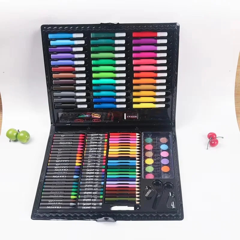 150PCS Children's Art Brush Set – Painting Stationery Kit with Oil Paint, Watercolor Pens, Crayons & Pencils in Gift Box