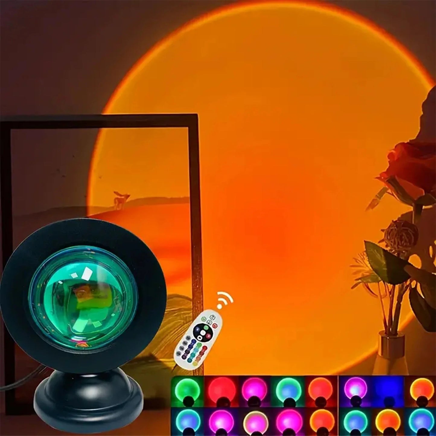 Vibrant Sunset Projection Light - 16 Color Spectrum LED with USB Remote Control, Dynamic Color Changing Light for Warm Home Ambiance