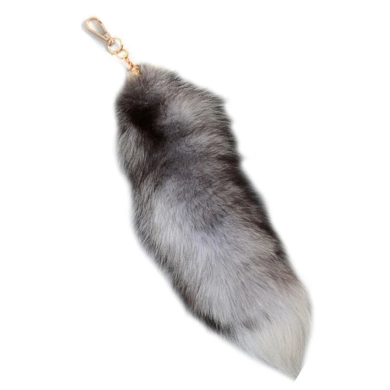 Plush Fox & Raccoon Tail Keychain – 28cm Furry Animal Tail Pompom Bag Charm & Keyring Pendant