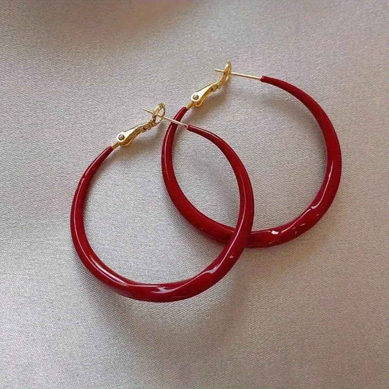 Women’s Big Red Circle Earrings – Simple Exquisite Fashion Niche Jewelry with Elegant Senior Sense Design