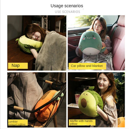 3-in-1 Stuffed Hand Warmer Bag - Cartoon Animal Pillow, Blanket, Cute Cushion Blanket - Home, Car, Travel Pillow for Children - Girl Gift
