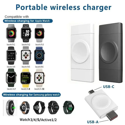 Magnetic Wireless Watch Charger USB-C — Fast Charging for Apple Watch 9/8/7/6/5/4/SE & Samsung Galaxy Watch 7/6/5/4 Active 1/2