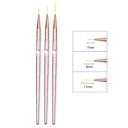 3PCS Acrylic French Nail Art Painting Pens - Slim Line Drawing Brushes for 3D Tips, UV Gel & Manicure Designs