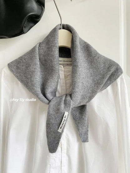 British Korean Style Wool Knitted Triangular Scarf – Multi-Functional Headscarf, Warm Knit Scarf for Women