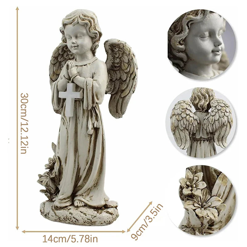Solar Angel Statue for Garden – Resin Praying Angel Figurine, Cemetery Memorial & Patio Lawn Decoration