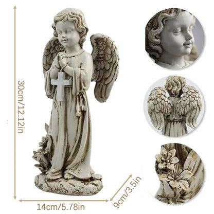 Solar Angel Statue for Garden – Resin Praying Angel Figurine, Cemetery Memorial & Patio Lawn Decoration