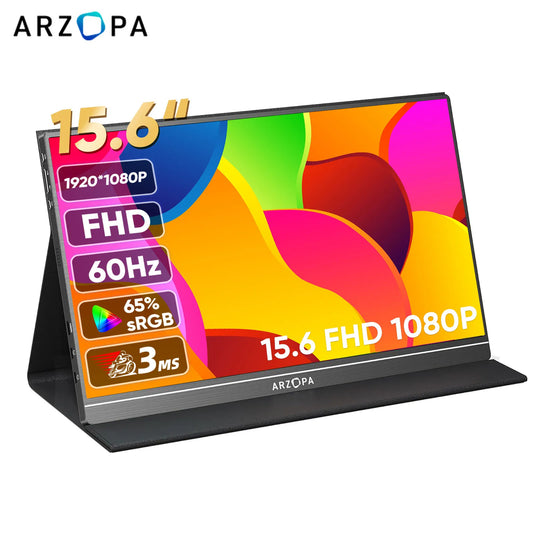 Arzopa 15.6" FHD Portable Monitor – 1080P IPS Second Screen for PC, Laptop, Mac, Xbox, PS4 & Switch