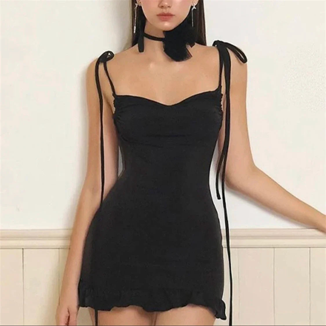 2024 European & American High-End Y2K Sexy Open Back Lace-Up Slim Fit Short Skirt - Spicy Girl Style