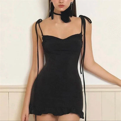2024 European & American High-End Y2K Sexy Open Back Lace-Up Slim Fit Short Skirt - Spicy Girl Style