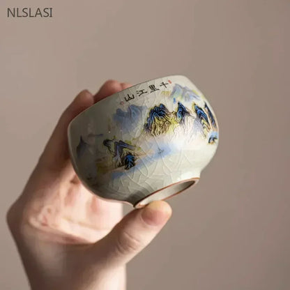 140ml Hand-Painted Ceramic Tea Cup – Exquisite Ice Crack Glaze Porcelain Master Cup for Tea Accessories (1pc)