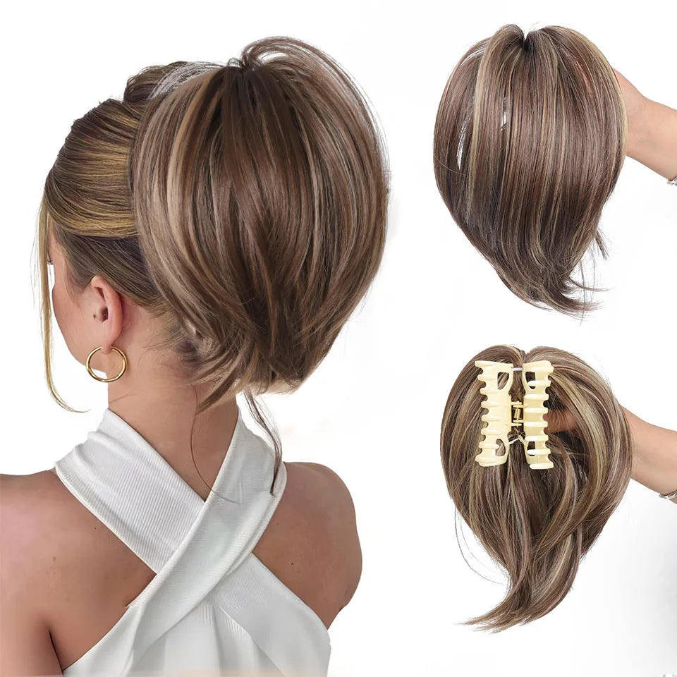Messy Bun Hair Piece – Claw Clip-in Short Straight Ponytail Extension, Tousled Updo Bun for Women & Girls