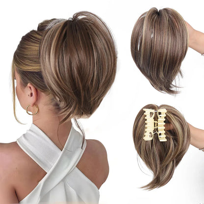 Messy Bun Hair Piece – Claw Clip-in Short Straight Ponytail Extension, Tousled Updo Bun for Women & Girls