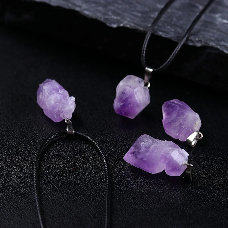 Uruguay Amethyst Rough Stone Pendant - Chakra Halo Amethyst Gemstone Necklace for Energy Healing and Birthstone Jewelry