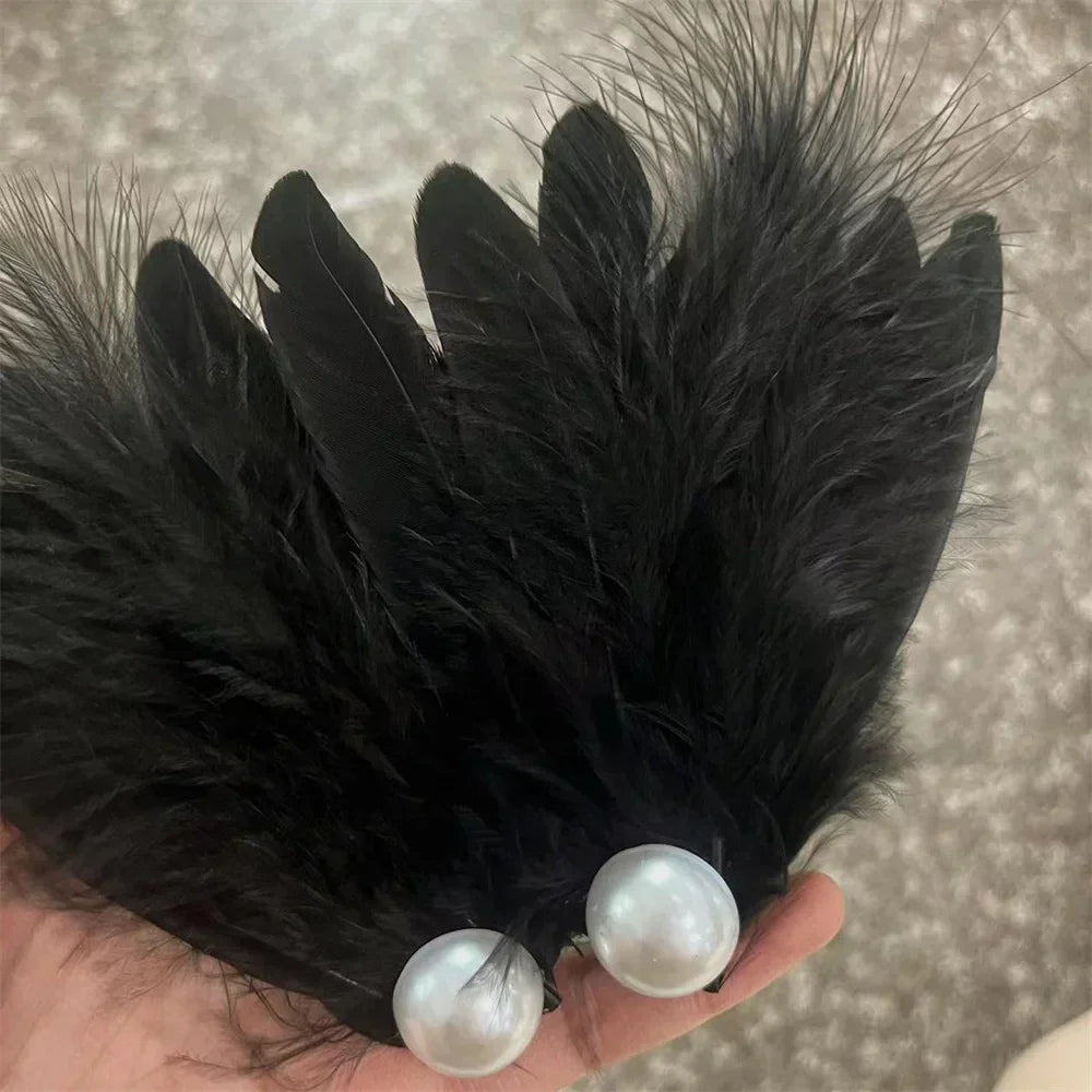 White Swan Feather Hairpin – Ballet Style Side Clip with Faux Pearl for Girls, Party & Stage Performance Accessories