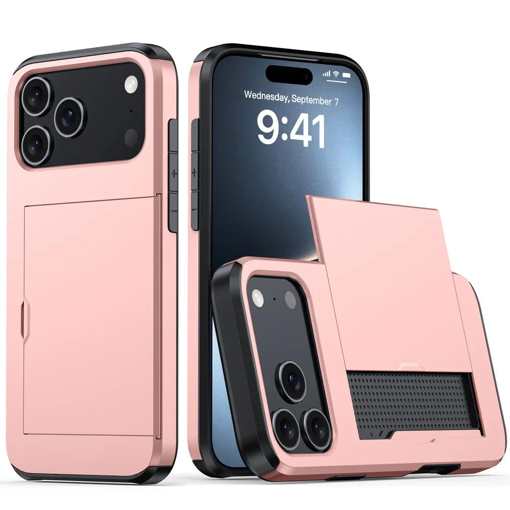 iPhone Case with Wallet & Card Holder — Shockproof Protective Cover for iPhone 17, 16, 15, 14, 13, 12, 11 Pro Max & Mini Models