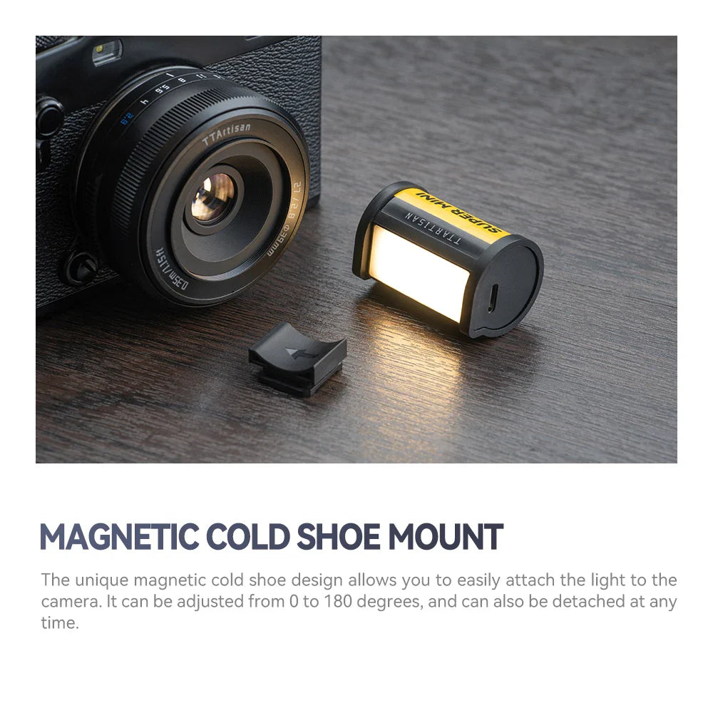 TTARTISAN Mini LED Fill Light - Magnetic Mount Retro Film Style Video Light, 0.5W, 3000/4500/6000K, CRI 95+, 300mAh Cold Shoe