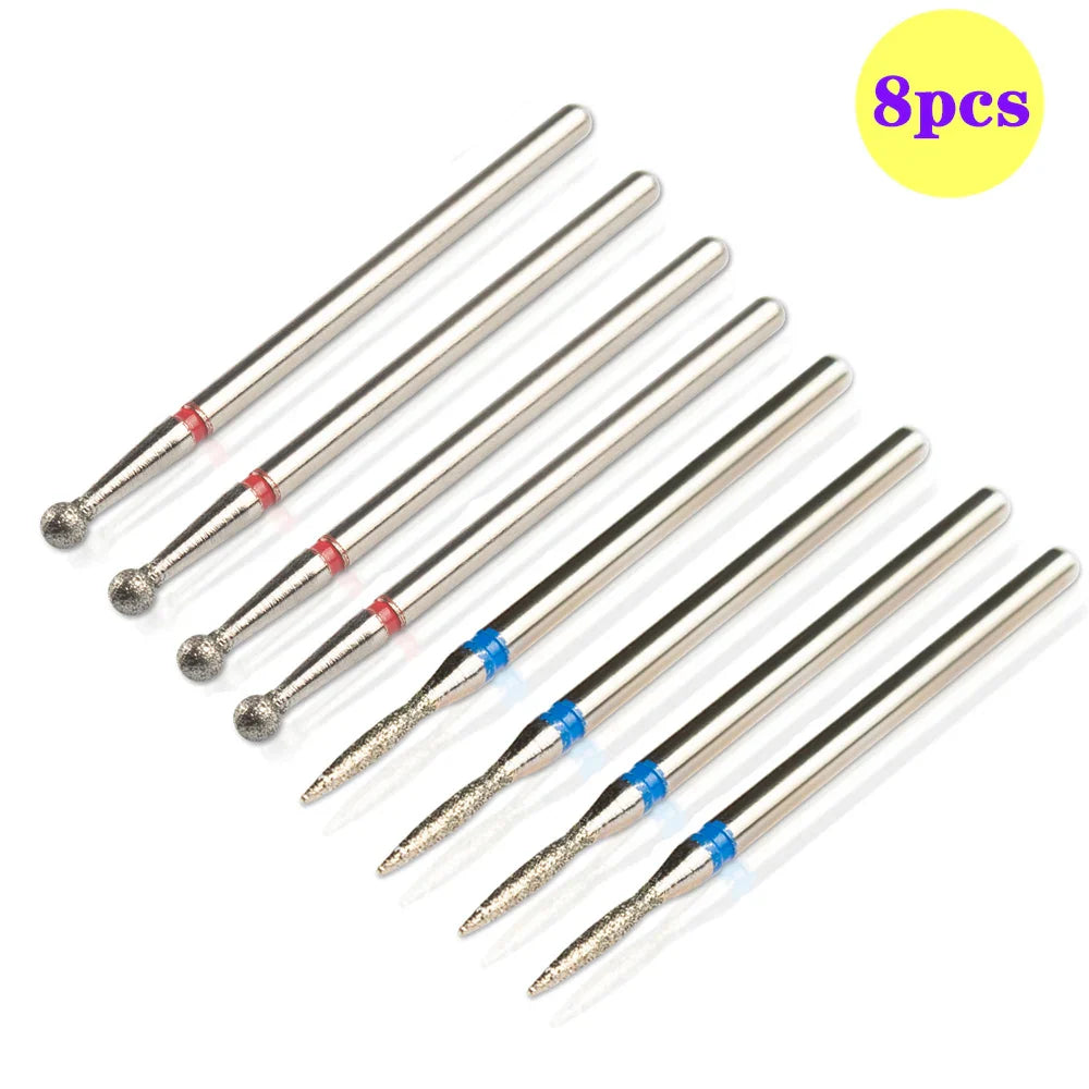 8pcs Diamond Nail Drill Bit Set - Rotary Electric Milling Cutters for Pedicure, Manicure, Cuticle Burr & Nail Tools Accessories