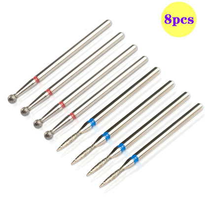 8pcs Diamond Nail Drill Bit Set - Rotary Electric Milling Cutters for Pedicure, Manicure, Cuticle Burr & Nail Tools Accessories