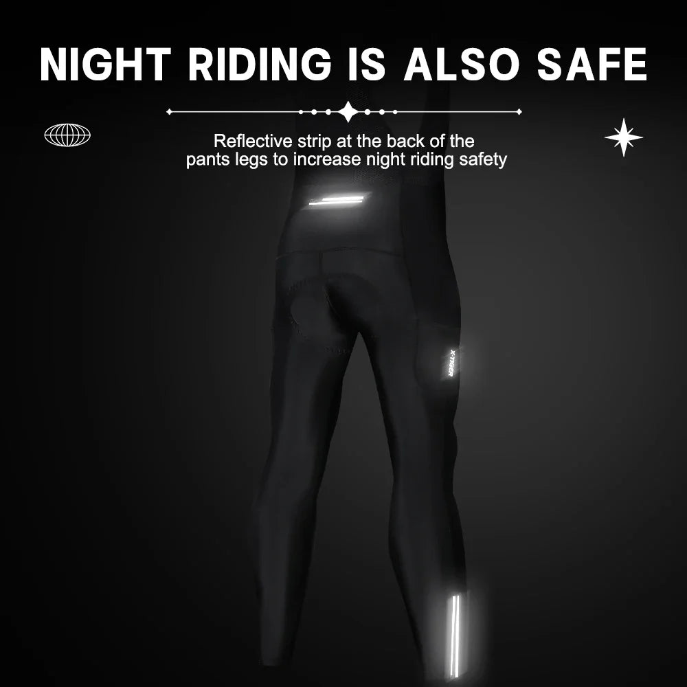 X-TIGER Thermal Winter Cycling Bib Pants for Men with 5D Gel Padding & Back Pocket – Fleece Sports MTB & Road Bike Warm Bibs