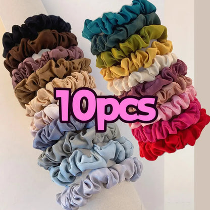 10pcs Satin Hair Scrunchies Set – Colorful Women’s & Girls’ Hair Bands, Soft Fabric Hair Ties