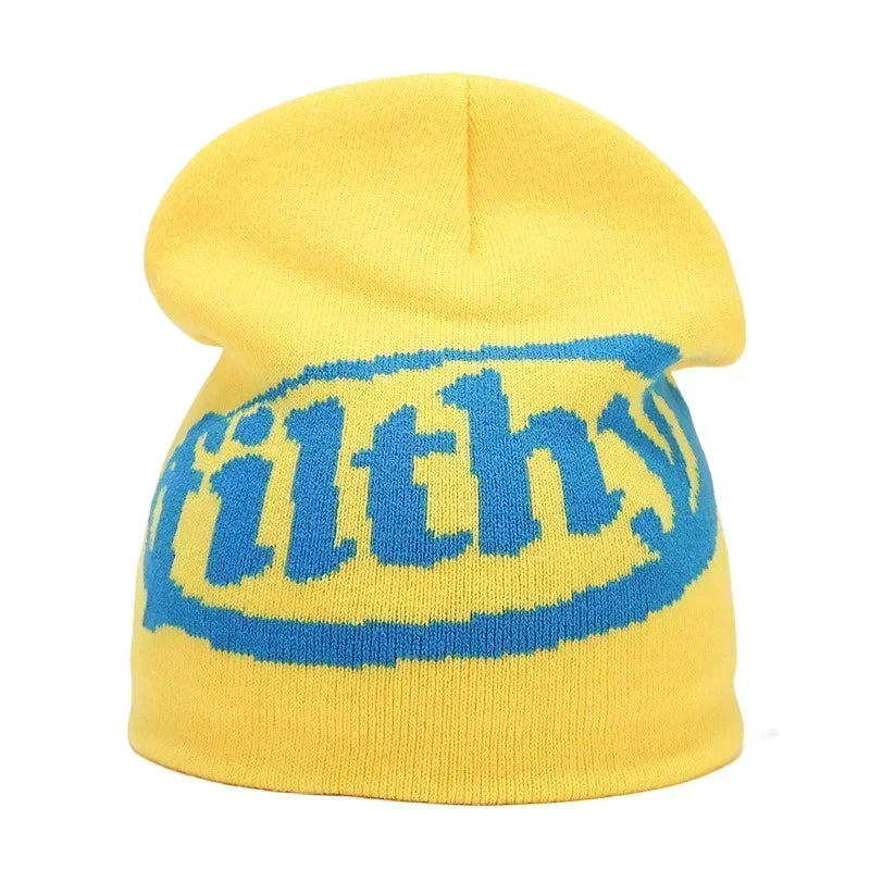 Y2K Letter Knitted Beanie Cap – Unisex Winter Autumn Warm Ski Skullcap, Hip Hop Streetwear Ear Cover Hat for Men & Women