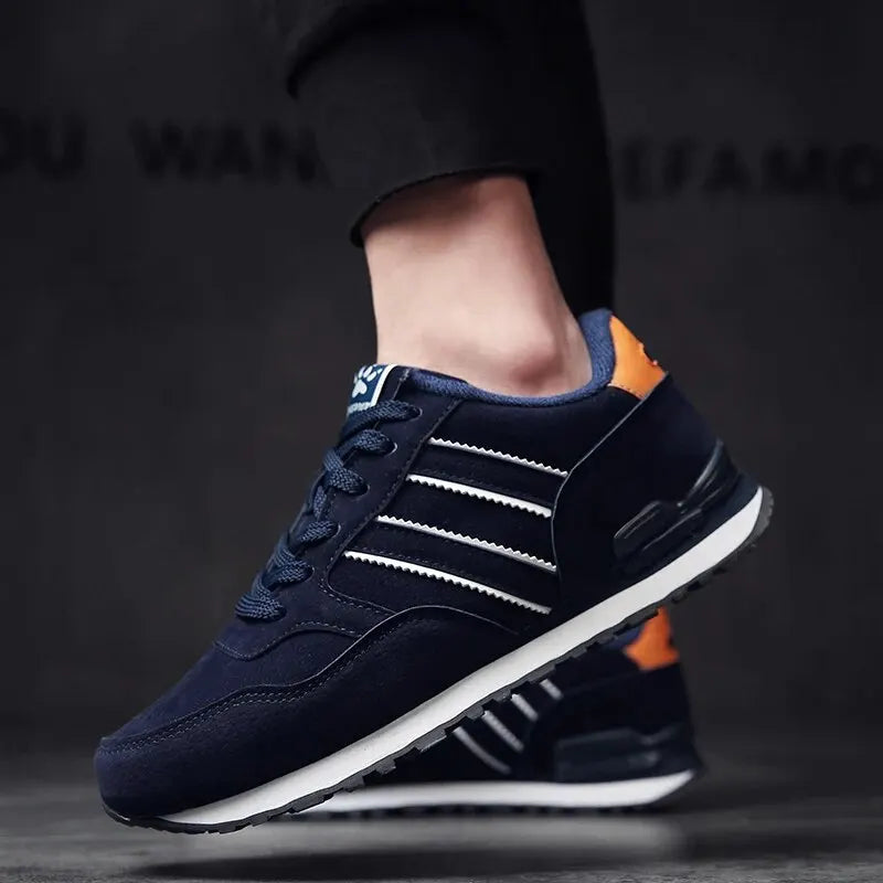 Men's Casual Artificial Leather Sneakers – Lightweight Breathable Lace-Up Flats for Spring & Outdoor Wear