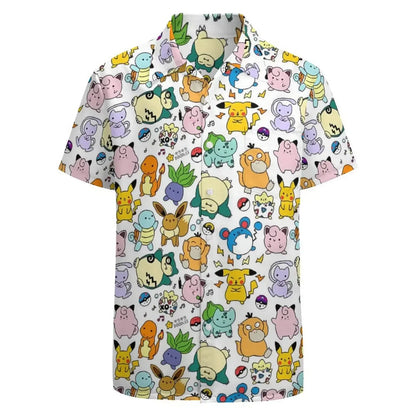 Summer Men's Short Sleeve Shirt – Cute Animal Print, Open Button Lapel, Comfortable Casual Top