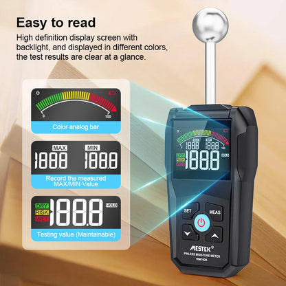 Digital Wood Moisture Meter - Non-Contact Hygrometer, Timber Damp Detector with Alarm, Non-Destructive Humidity Tester