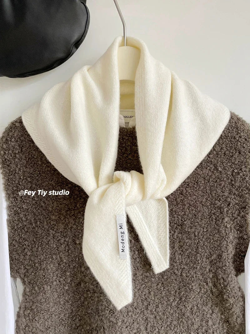 British Korean Style Wool Knitted Triangular Scarf – Multi-Functional Headscarf, Warm Knit Scarf for Women