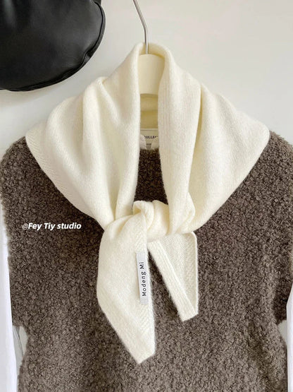 British Korean Style Wool Knitted Triangular Scarf – Multi-Functional Headscarf, Warm Knit Scarf for Women