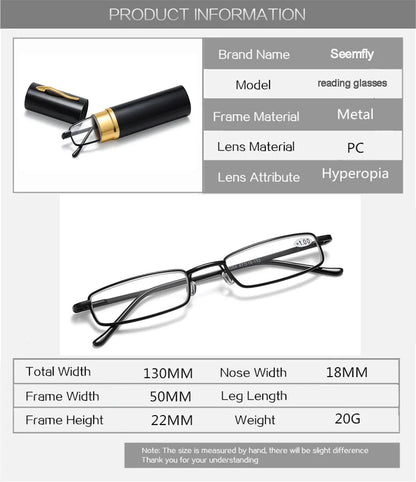 Ultra-Light Unisex Reading Glasses +1.0 to +2.0 – Portable Anti-Fatigue Presbyopia Eyewear with Case