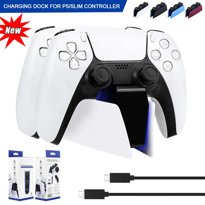 New Fast Dual Charging Station for PS5 - Wireless Game Controller Dock Stand with LED for PS5 Slim Gamepad