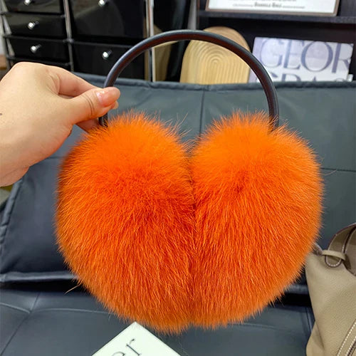 Women’s Winter Real Fox Fur Earmuffs & Scarf – Dual-Use Plush Outdoor Warmer with Genuine Fur