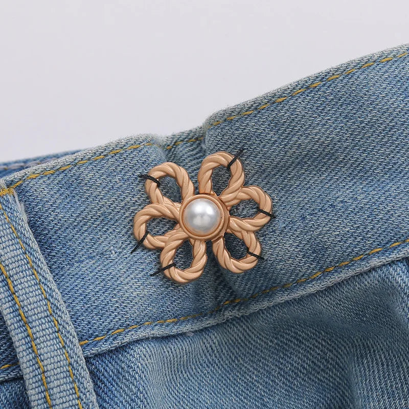 2-Pair Adjustable Waist Buckle Set - Metal Flower Pants & Skirt Waist Tightener Clips for Size Adjustment