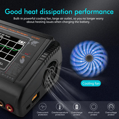 HTRC Smart Battery Charger DC 400W / AC 200W — 12A×2 Balance Charger & Discharger for LiHV, LiFe, Li-Ion, NiCd, NiMH, Pb, LiPo RC Batteries
