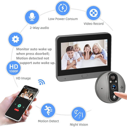 3MP Smart Life Tuya WiFi Doorbell – 1080P Eye Peephole Camera, 5000mAh Battery, PIR Motion Detector, IR, Alexa & Google Compatible