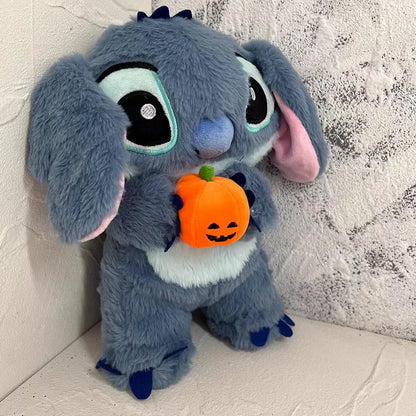 Disney Halloween Stitch Plush Doll – Pumpkin-Themed Soothing Toy with Light Breath Effect for Kids & Baby Gifts