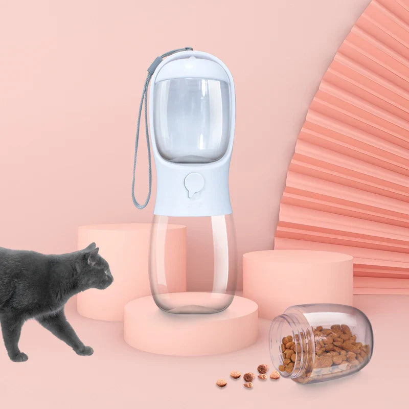 2 in 1 300ml Portable Food Grade Dog Cat Travel Water Cup Bottle with Food Dispenser - Pet Water and Food Container