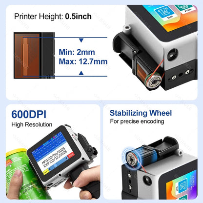 12.7mm Mini Handheld Inkjet Printer – Portable Coding Machine for Date, Batch, Logo & Plastic Label Printing (28 Languages Support)