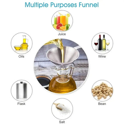 Set of 4 Stainless Steel Funnels with Cleaning Brush - 304 Grade Small Funnel Set for Essential Oils, Liquids, Spices, and Fluids