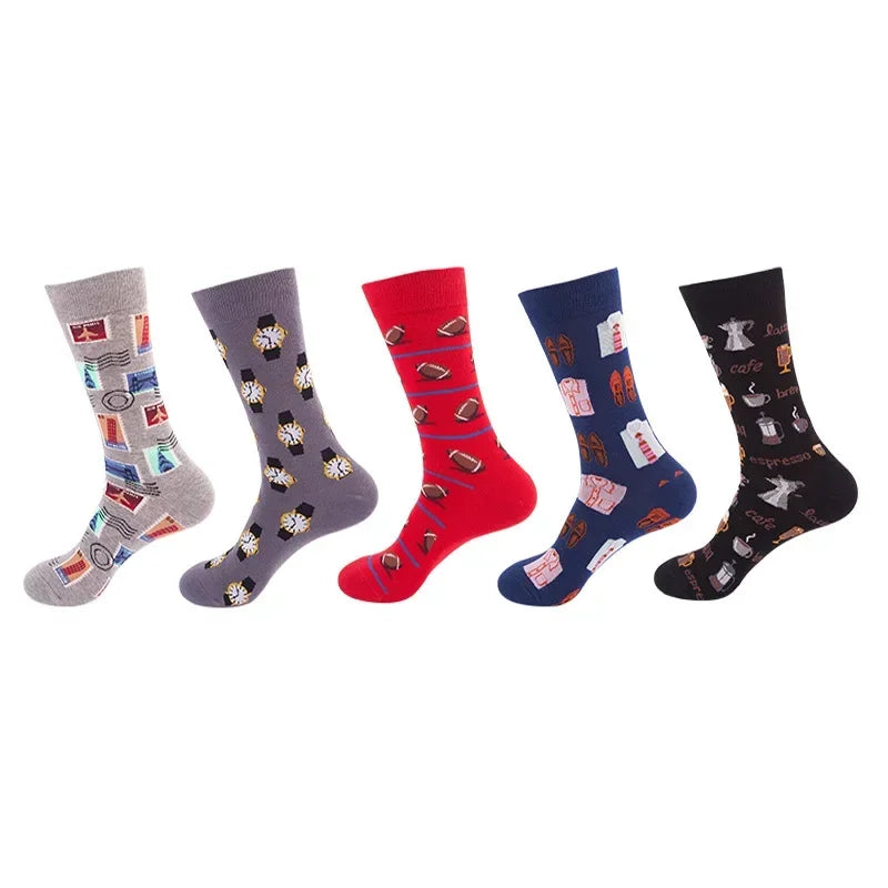 Men's Cotton Dress Socks 5-Pair Pack - Funny Casual Novelty Crew Socks Gift Set